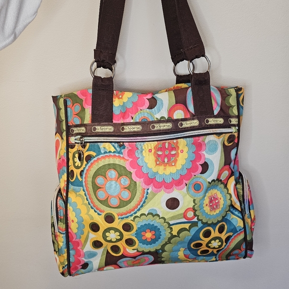 Tokidoki For Lesportsac Floral Weekend Travel Bag w/Brown Trim Multi Pocket - Picture 2 of 11